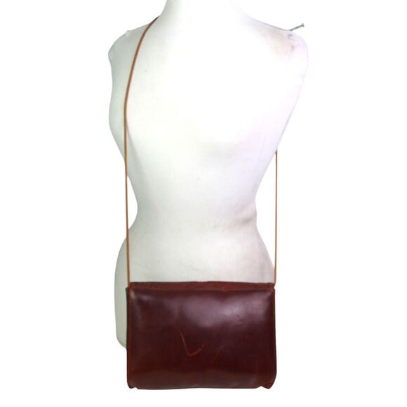 Paola del Lungo TOOLED RED BROWN REAL LEATHER FLAP SHOULDER BAG X-BODY - Picture 5 of 13